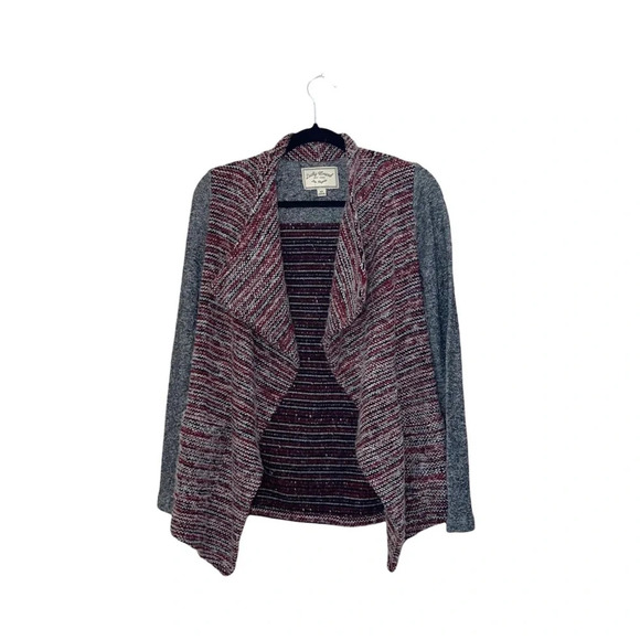Lucky Brand Red & Gray Marled Knit Open Front Waterfall Cardigan Xsmall Women’s - Picture 1 of 13